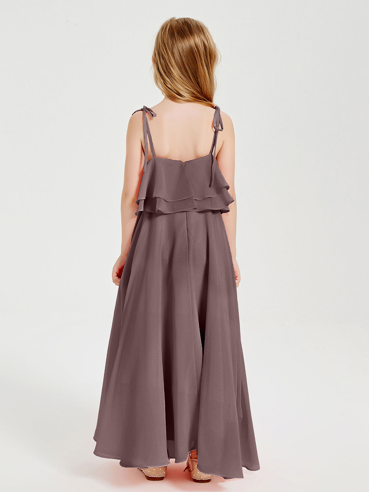 Chiffon Junior Bridesmaid Dresses Long Cascading Skirt Vintage Mauve